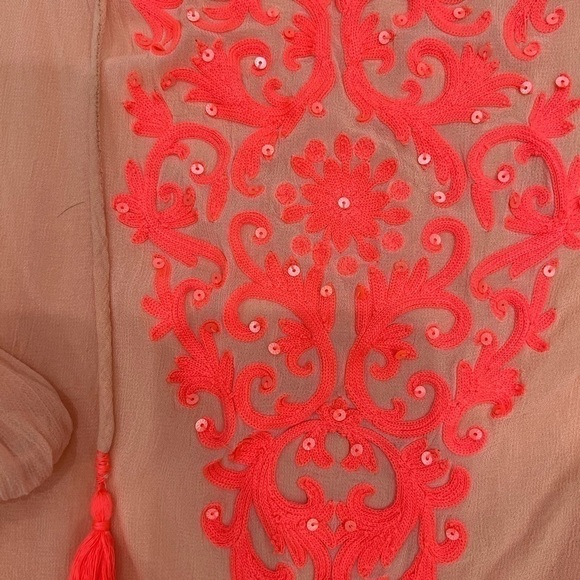 MISS JUNE PARIS Gorgeous Boho Embroidered Sheer W/ Tassels VGUC Size Small Or 1 - Picture 2 of 14